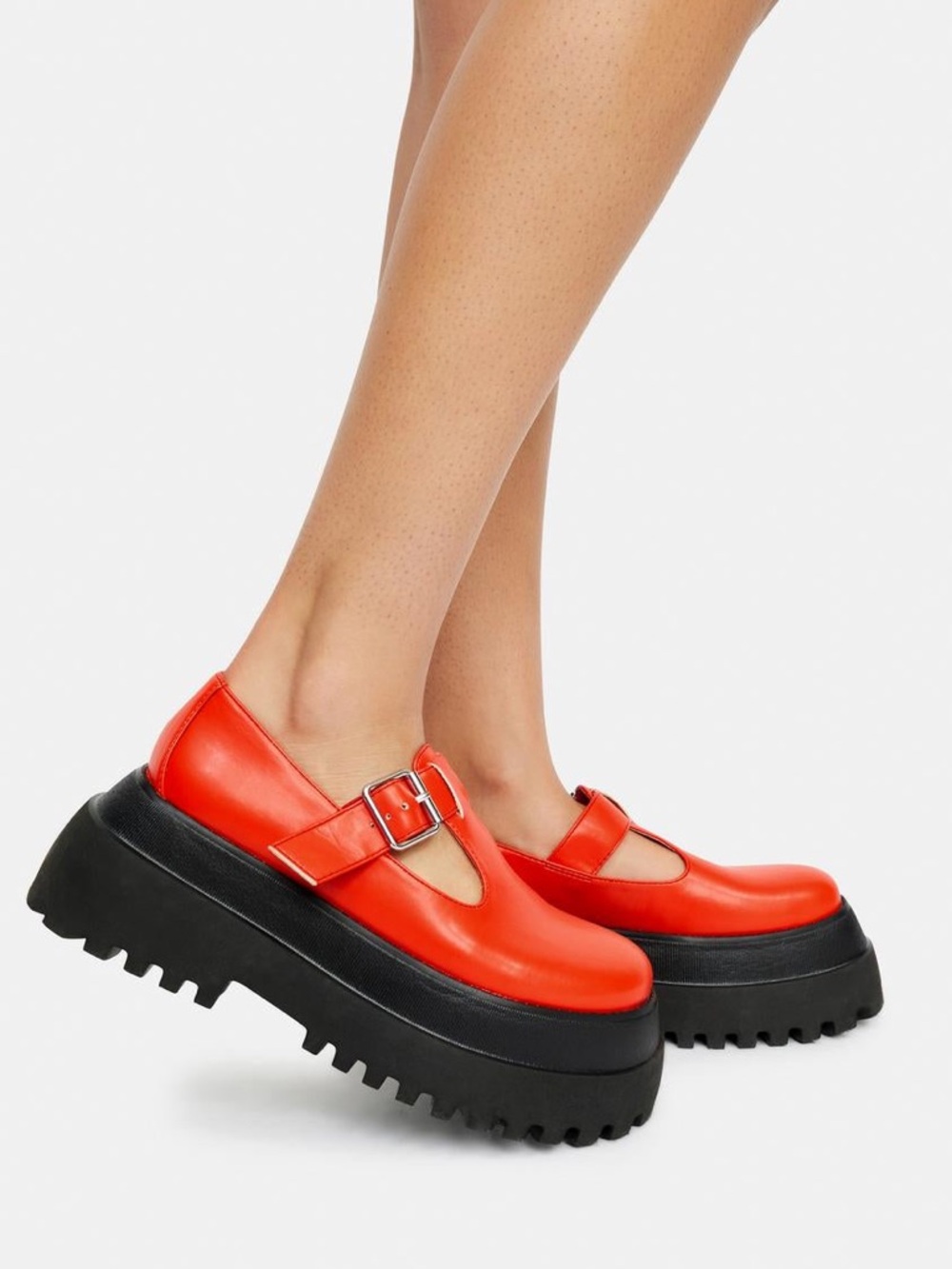 dELiA*s by Dolls Kill Red Platform Mary Jane with Black Lug Sole - Picture 14 of 16